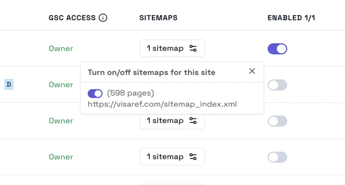 Automatic sitemap synchronization for real-time page indexing monitoring